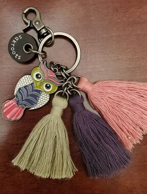 SacRoots Owl Tassel Keychain Or Bag Charm - Pink, Purple & Olive